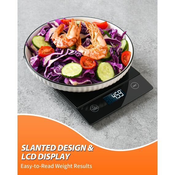 Letron Küchenwaage Digital 10KG Küchenwaagen Glas Digitale Waage Wasserdicht Elektronische Haushaltswaage zum Backen, Tara Funktion, Touch-Taste, 1g Genaue, Schwarz