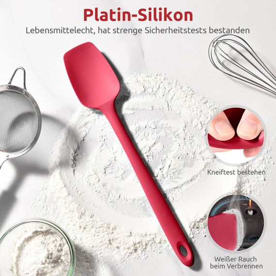 U-Taste 36 cm extra großer Löffelspatel aus Silikon: 315°C hitzebeständiger Kochlöffel in Lebensmittelqualität, nahtloses flexibles Küchengerät zum Backen Rühren Schaben Schöpfen Servieren (Rot)