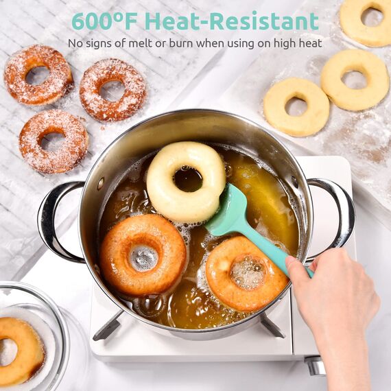 315℃ Hochhitzebeständiger Silikon Löffel Spatel: U-Taste Flexibler Nahtloser Gummispatel, Backen Kochen Silikon Teigschaber für Antihaftbeschichtetes Kochgeschirr Mischen Schaben (29cm, Aqua Sky)