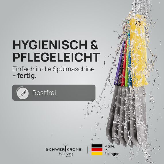 Schwertkrone® Tomatenmesser Obst- & Gemüsemesser 6er Set [MADE IN SOLINGEN - GERMANY] - Küchenmesser klein scharf - Schneidemesser Schälmesser Sägemesser - Allzweckmesser (Gezahnte Klinge: 9,0cm)