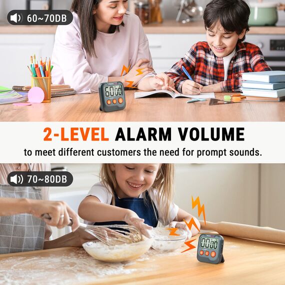 ThermoPro TM03W Küchentimer, digitaler Kochtimer mit großem LCD-Display, große Ziffern, Alarmlautstärke, einstellbare Timer, Uhr, multifunktionaler Countdown-Timer