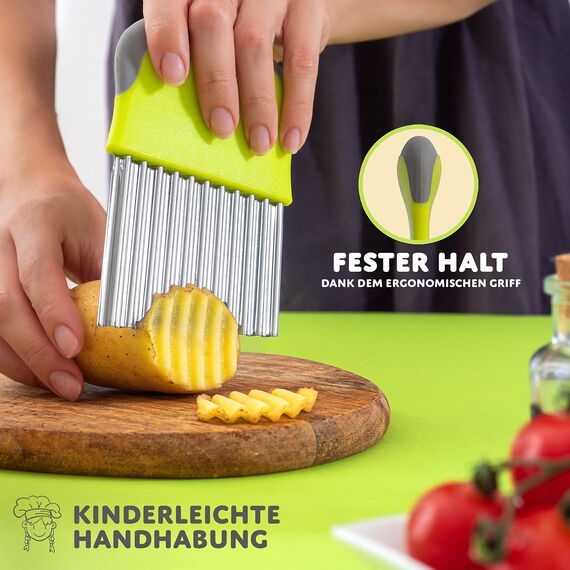 Villkin Wellenschneider für Gemüse und Obst - Riffelmesser aus Edelstahl für die schönsten Schnittmuster - Spülmaschinenfest