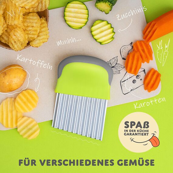 Villkin Wellenschneider für Gemüse und Obst - Riffelmesser aus Edelstahl für die schönsten Schnittmuster - Spülmaschinenfest
