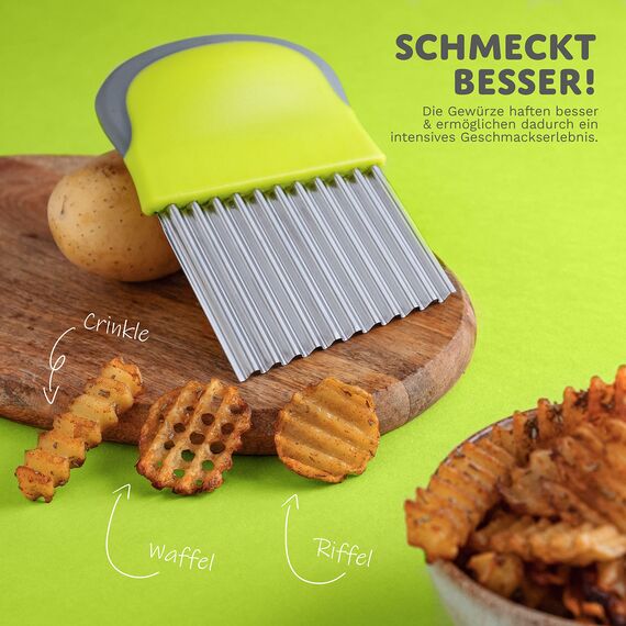 Villkin Wellenschneider für Gemüse und Obst - Riffelmesser aus Edelstahl für die schönsten Schnittmuster - Spülmaschinenfest