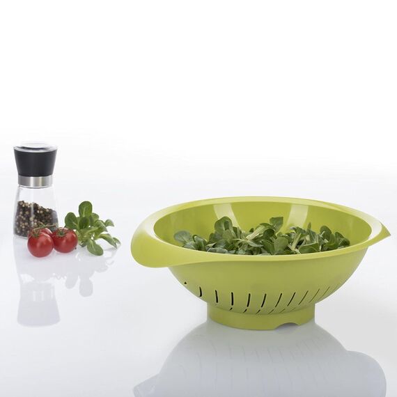 Westmark Seiher/Sieb, mit Griffmulden, Innendruchmesser: 25 cm, Kunststoff, BPA-frei, Farbe: Grün, 2424227A