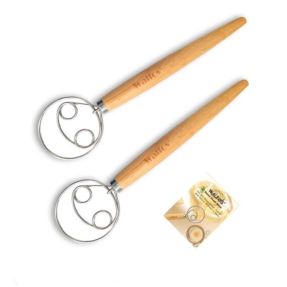 Walfos Dänischer Schneebesen, 2 Stücke Dänischer Teigbesen Edelstahl-Brotmixer mit Doppellöchern zum schnellen Mischen, nicht rosten - Teigbesen mit bequemem und langem Griff, ideal zum Kochen