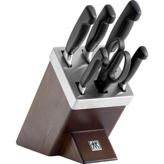 ZWILLING Vier Sterne Selbstschärfender Messerblock 7-teilig, Rostfreier Spezialstahl, Braun, Made in Germany