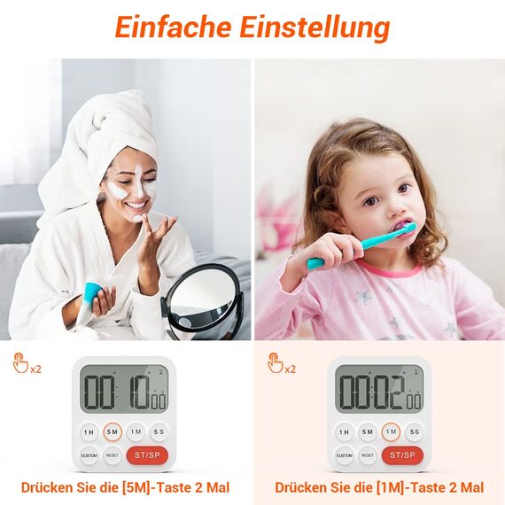 LIORQUE Digitaler Küchentimer Magnetisch Stoppuhr Timer mit Uhr, Magnet, 3-stufiger Lautstärke, LCD Anzeige für Kochen, Sport, Studieren, 2 AAA Batterien inklusive Rot