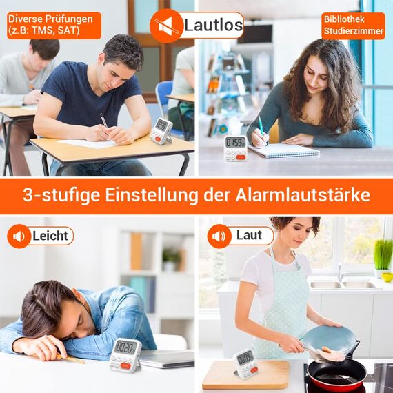 LIORQUE Digitaler Küchentimer Magnetisch Stoppuhr Timer mit Uhr, Magnet, 3-stufiger Lautstärke, LCD Anzeige für Kochen, Sport, Studieren, 2 AAA Batterien inklusive Rot