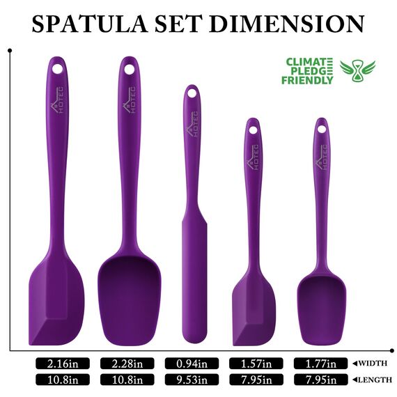 HOTEC Pfannenwender-Set aus Silikon in Lebensmittelqualität, zum Backen, Kochen und Mischen, antihaftbeschichtet, spülmaschinenfest, BPA-frei, Violett, 5 Stück