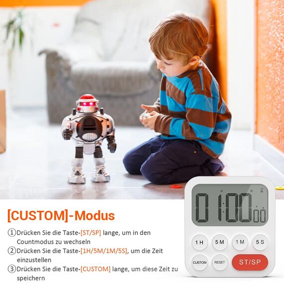 LIORQUE Digitaler Küchentimer Magnetisch Stoppuhr Timer mit Uhr, Magnet, 3-stufiger Lautstärke, LCD Anzeige für Kochen, Sport, Studieren, 2 AAA Batterien inklusive Rot