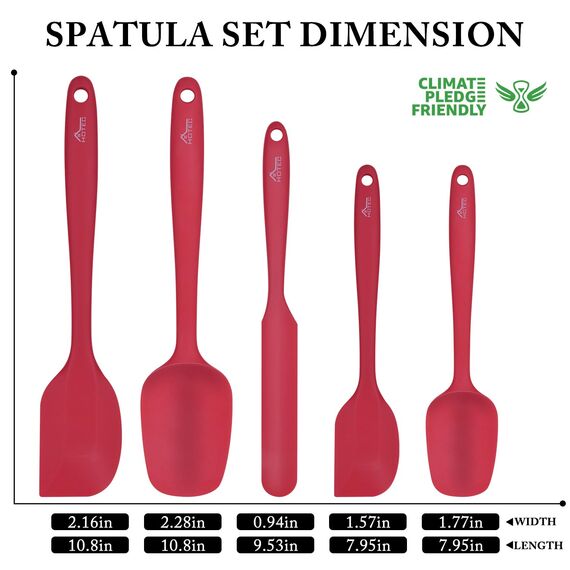 Hotec 5 Stück Silikon Spatel Set Teigschaber Küchenutensilien zum Backen, Kochen und Mischen Hitzebeständig Spatulas Silikon Nicht-Stick Geschirrspüler Safe Red