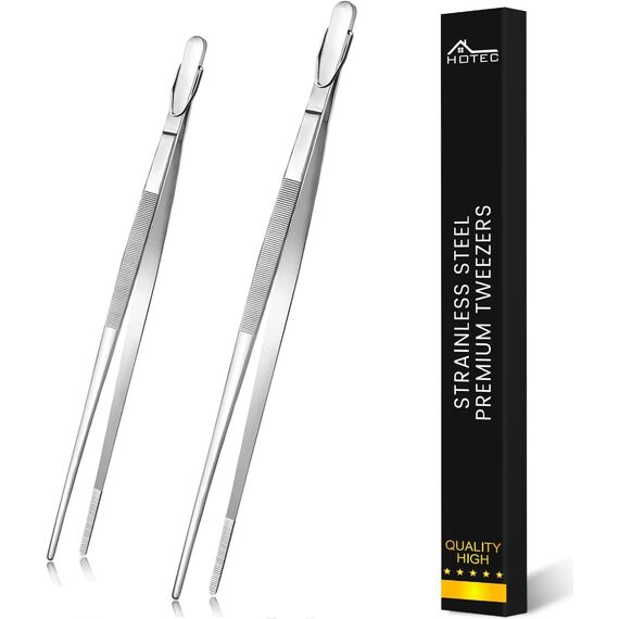 Hotec Edelstahl-Küchenpinzette, professionelle Küchenzange zum Kochen, Grillen und Backen, extra lange Lebensmittelpinzette, Set von 2,30.5zoll,25.4zoll