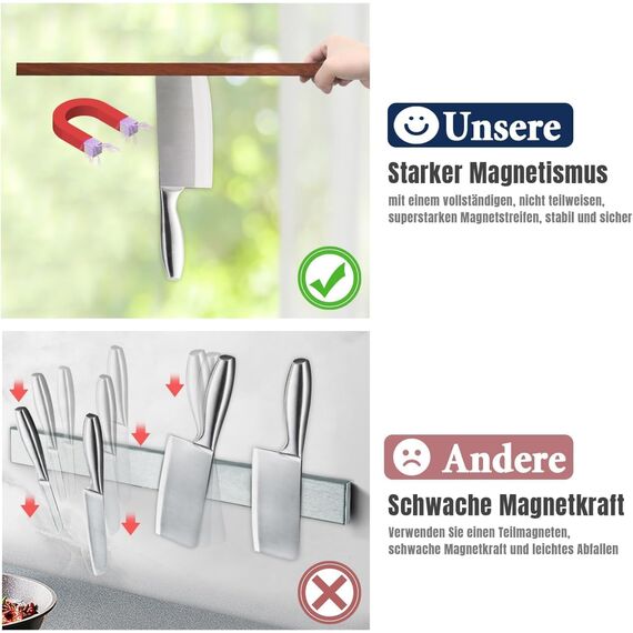 Dmore 59cm Magnetleiste Messer aus Walnuss, mit 2 Haken, lang Messerhalter magnetisch, extrem selbstklebend Magnet Messerhalter Holz für eine aufgeräumte Küche