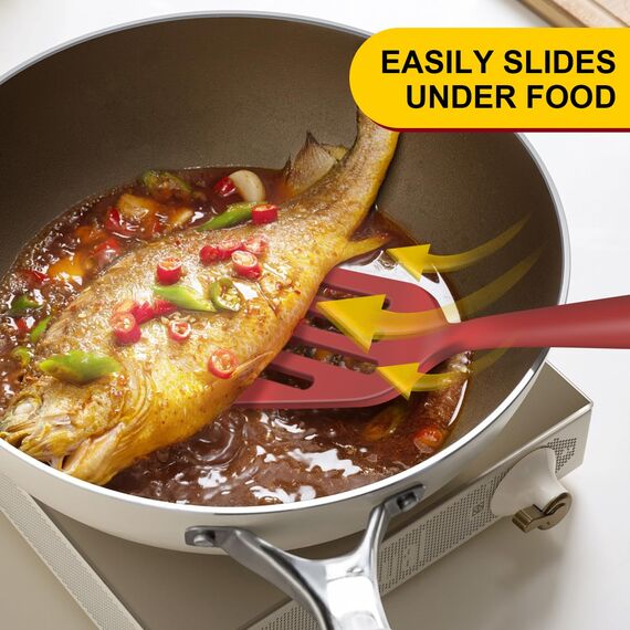 Hotec Pfannenwender-Set, Hitzebeständiger Silikon Geschlitzt Pfannenwender Spatel BPA Frei, Spülmaschinengeeignet Küchenhelfer Kochgeschirr Turner Antihaft Spachtel zum Kochen, Backen, Flip, 2 Stück,R