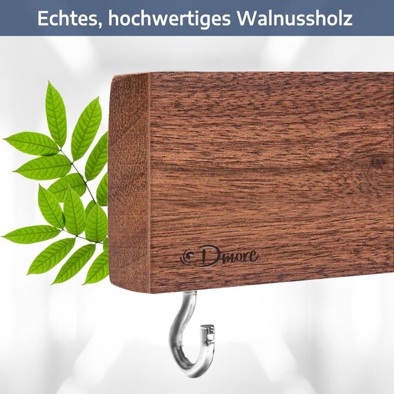 Dmore 59cm Magnetleiste Messer aus Walnuss, mit 2 Haken, lang Messerhalter magnetisch, extrem selbstklebend Magnet Messerhalter Holz für eine aufgeräumte Küche
