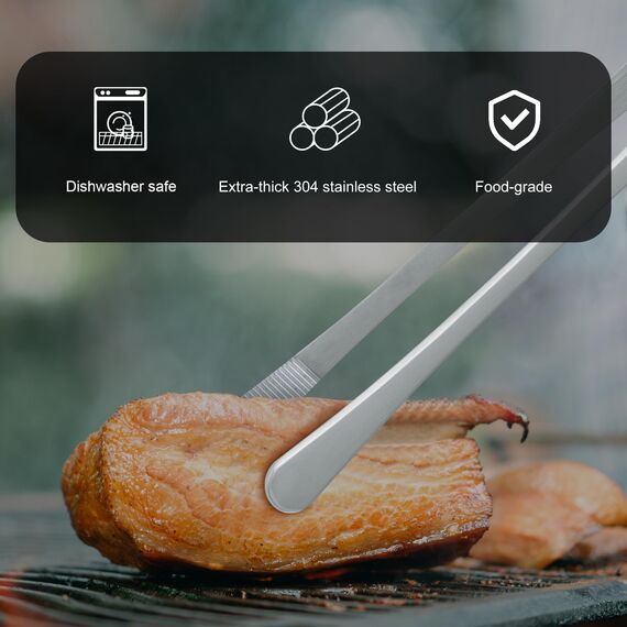 Hotec Grillzange Edelstahl Lang 30CM,Kitchen Kochpinzette,Kochpinzette Edelstahl Küche Verwendbar als Profi Zange Pinzette für Kochen Grillen und Backen - 2er Set