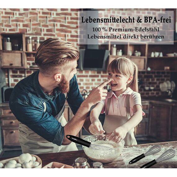 Walfos® Schneebesen Set Edelstahl, Schneebesen Edelstahl - Rührbesen 21cm + 23cm+ 28cm, Ballonschneebesen, Küchenbesen zum Mischen, Schlagen, Aufschäumen und Rühren