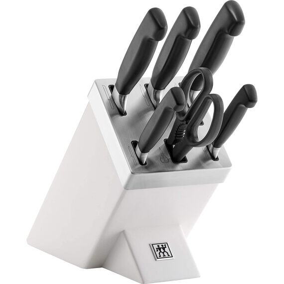 ZWILLING Vier Sterne Selbstschärfender Messerblock 7-teilig, Rostfreier Spezialstahl, Weiß, Made in Germany
