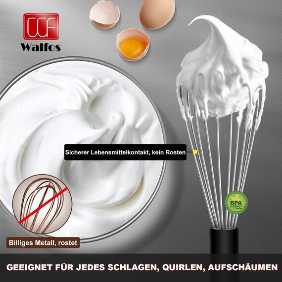 Walfos® Schneebesen Set Edelstahl, Schneebesen Edelstahl - Rührbesen 21cm + 23cm+ 28cm, Ballonschneebesen, Küchenbesen zum Mischen, Schlagen, Aufschäumen und Rühren