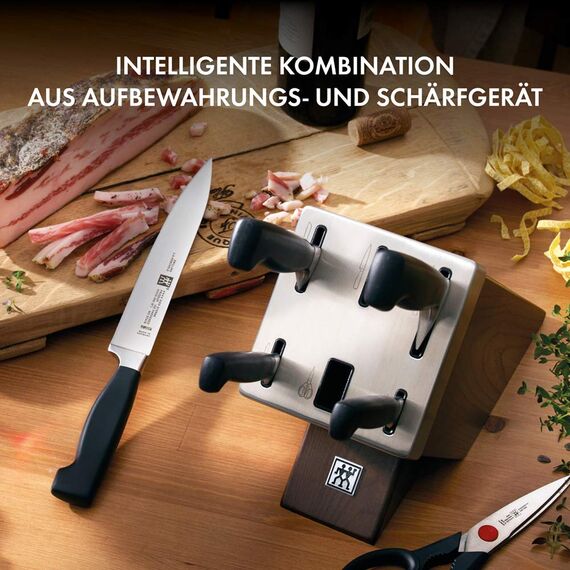 ZWILLING Vier Sterne Selbstschärfender Messerblock 7-teilig, Rostfreier Spezialstahl, Grau, Made in Germany