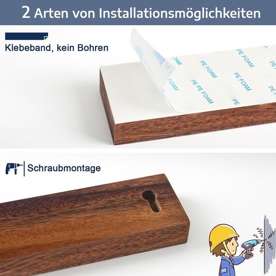 Dmore 50cm Magnetleiste Messer aus Walnuss, mit 2 Haken, lang Messerhalter magnetisch, extrem selbstklebend Magnet Messerhalter Holz für eine aufgeräumte Küche