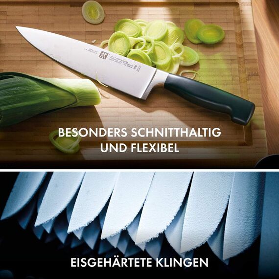 ZWILLING Vier Sterne Selbstschärfender Messerblock 7-teilig, Rostfreier Spezialstahl, Grau, Made in Germany