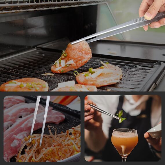 Hotec Edelstahl-Küchenpinzette, professionelle Küchenzange zum Kochen, Grillen und Backen, extra lange Lebensmittelpinzette, Set von 2,30.5zoll,25.4zoll