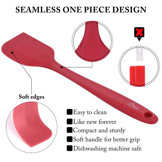 Hotec 5 Stück Silikon Spatel Set Teigschaber Küchenutensilien zum Backen, Kochen und Mischen Hitzebeständig Spatulas Silikon Nicht-Stick Geschirrspüler Safe Red