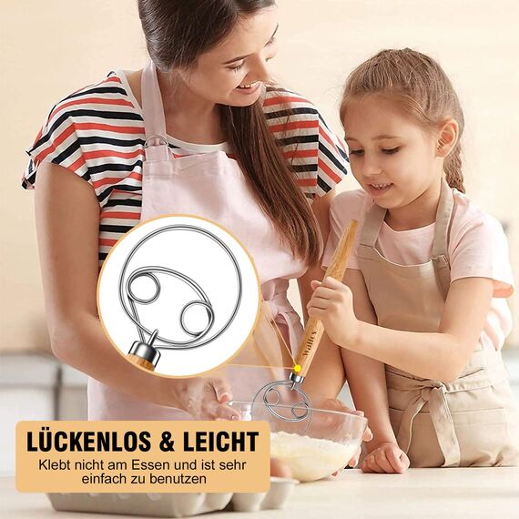 Walfos Dänischer Schneebesen, 2 Stücke Dänischer Teigbesen Edelstahl-Brotmixer mit Doppellöchern zum schnellen Mischen, nicht rosten - Teigbesen mit bequemem und langem Griff, ideal zum Kochen