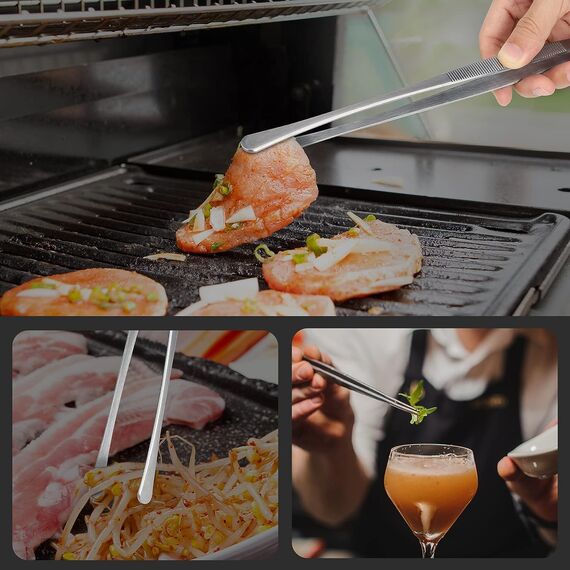 Hotec Grillzange Edelstahl Lang 30CM,Kitchen Kochpinzette,Kochpinzette Edelstahl Küche Verwendbar als Profi Zange Pinzette für Kochen Grillen und Backen - 2er Set