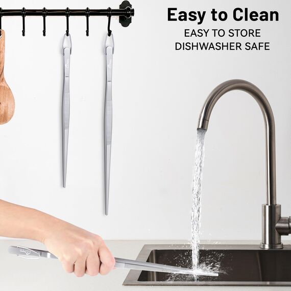 Hotec Edelstahl-Küchenpinzette, professionelle Küchenzange zum Kochen, Grillen und Backen, extra lange Lebensmittelpinzette, Set von 2,30.5zoll,25.4zoll