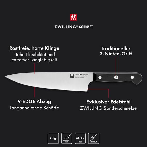 ZWILLING Gourmet Selbstschärfender Messerblock 7-teilig, Rostfreier Spezialstahl, Braun, Made in Germany