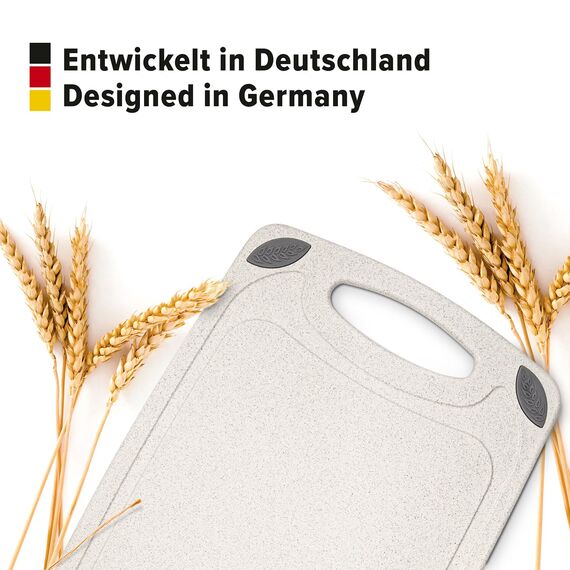 EXITOSO Das Original Schneidebrett aus PP-Material & Weizenstroh, Saftrille und Griff, Frankfurter Brett, Spülmaschinenfest und antibakteriell Brotbrettchen, Schneidbrett 32x20