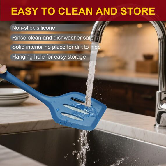 Hotec Pfannenwender-Set, Hitzebeständiger Silikon Geschlitzt Pfannenwender Spatel BPA Frei, Spülmaschinengeeignet Küchenhelfer Kochgeschirr Turner Antihaft Spachtel zum Kochen, 2 Stück,Dunkelblau