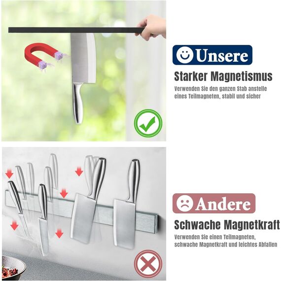 Dmore 30 cm Magnetleiste Messer mit 2 Haken, schwarzer Messerhalter magnetisch ohne Bohren, leistungsstarker Magnet Messerhalter, inklusive Klebeband und Schrauben für Messer, Utensilien und Werkzeuge