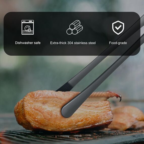 Hotec Edelstahl-Kochpinzette, professionelle Küchenzange zum Kochen, Grillen und Backen, extra lange Lebensmittelpinzette, Set von 2 - 30,5 cm, NZ-B02H