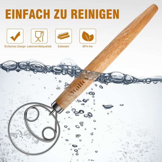 Walfos Dänischer Schneebesen, 2 Stücke Dänischer Teigbesen Edelstahl-Brotmixer mit Doppellöchern zum schnellen Mischen, nicht rosten - Teigbesen mit bequemem und langem Griff, ideal zum Kochen