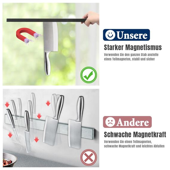 Dmore 59 cm Magnetleiste Messer mit 4 Haken, schwarzer Messerhalter magnetisch ohne Bohren, leistungsstarker Magnet Messerhalter, inklusive Klebeband und Schrauben für Messer, Utensilien und Werkzeuge