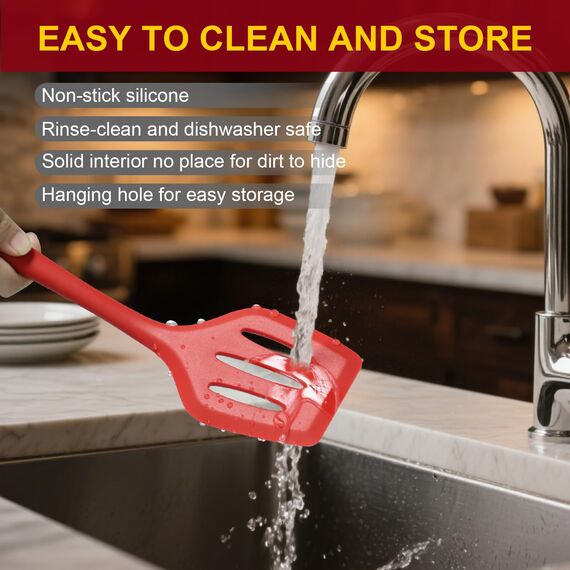 Hotec Pfannenwender-Set, Hitzebeständiger Silikon Geschlitzt Pfannenwender Spatel BPA Frei, Spülmaschinengeeignet Küchenhelfer Kochgeschirr Turner Antihaft Spachtel zum Kochen, Backen, Flip, 2 Stück,R