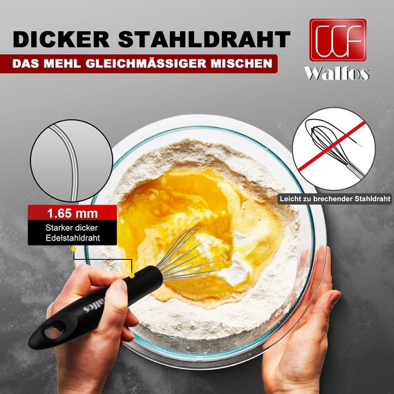 Walfos® Schneebesen Set Edelstahl, Schneebesen Edelstahl - Rührbesen 21cm + 23cm+ 28cm, Ballonschneebesen, Küchenbesen zum Mischen, Schlagen, Aufschäumen und Rühren