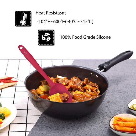 Hotec 5 Stück Silikon Spatel Set Teigschaber Küchenutensilien zum Backen, Kochen und Mischen Hitzebeständig Spatulas Silikon Nicht-Stick Geschirrspüler Safe Red