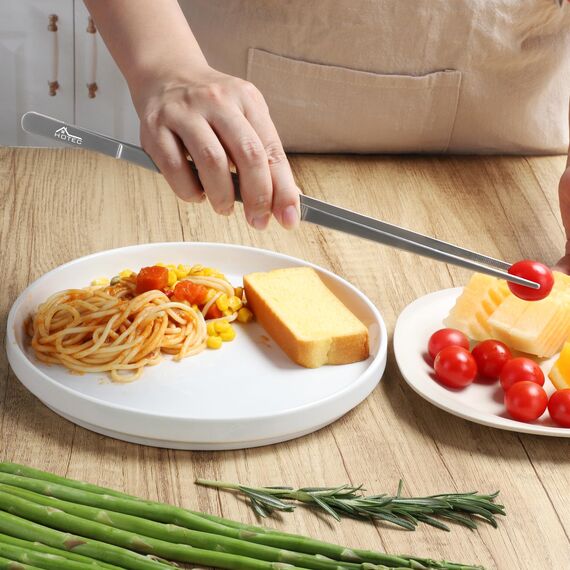 Hotec Grillzange Edelstahl Lang 30CM,Kitchen Kochpinzette,Kochpinzette Edelstahl Küche Verwendbar als Profi Zange Pinzette für Kochen Grillen und Backen - 2er Set