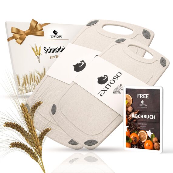 EXITOSO Schneidebrett Rutschfest Spülmaschinenfest 2er Set aus PP-Material und Kunstoff - Schneidebretter Jausenbrett Spülmaschinenfest Küchenbretter - Schneideunterlage Bretter Küche Board