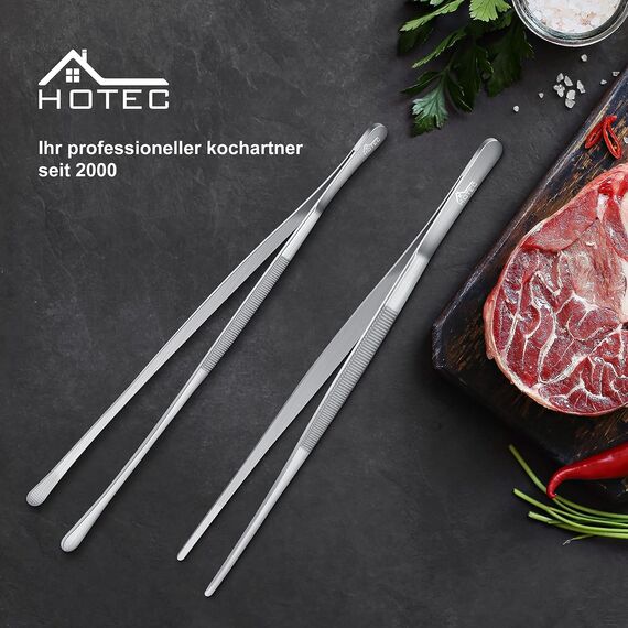 Hotec Grillzange Edelstahl Lang 30CM,Kitchen Kochpinzette,Kochpinzette Edelstahl Küche Verwendbar als Profi Zange Pinzette für Kochen Grillen und Backen - 2er Set