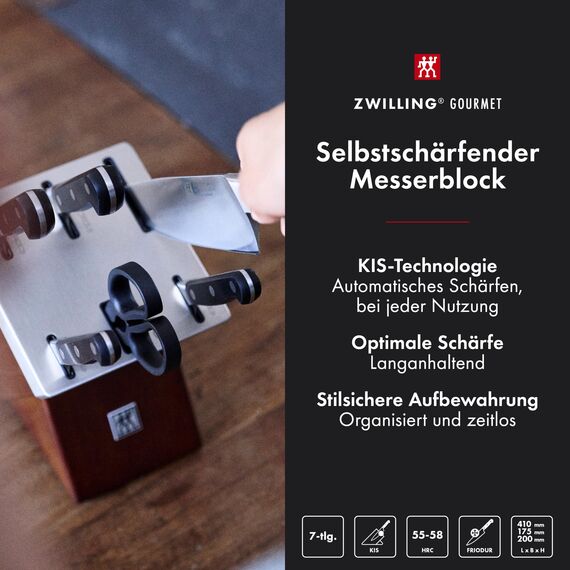 ZWILLING Gourmet Selbstschärfender Messerblock 7-teilig, Rostfreier Spezialstahl, Braun, Made in Germany