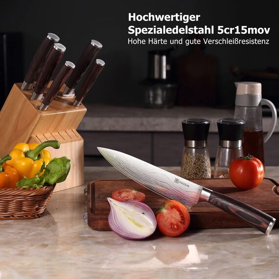 PAUDIN Kochmesser, Klingenlänge 20 cm Profi Küchenmesser Messer Chefmesser Allzweckmesser aus hochwertigem Carbon Edelstahl, Extra Scharfe Messerklinge mit ergonomischem Griff