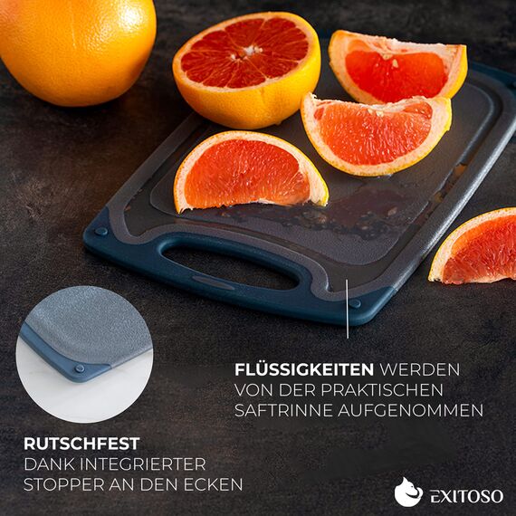 Exitoso Frühstücksbrettchen 6er Set mit Saftrille & Griff aus Kunststoff | Rutschfestes & spülmaschinenfestes Schneidebrett | Antibakterielles Brettchen Set | BPA-Frei & beidseitig verwendbar