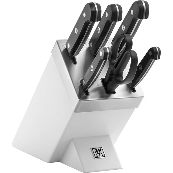 ZWILLING Gourmet Selbstschärfender Messerblock 7-teilig, Rostfreier Spezialstahl, Weiß, Made in Germany