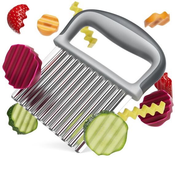 Edelfeld Wellenschneider für Pommes, Obst & Gemüse [TESTSIEGER] - Spülmaschinengeeignetes Wellenmesser - Riffelmesser für Erwachsene & Kinder - Solides Wellenschnittmesser aus Edelstahl - Für BLW